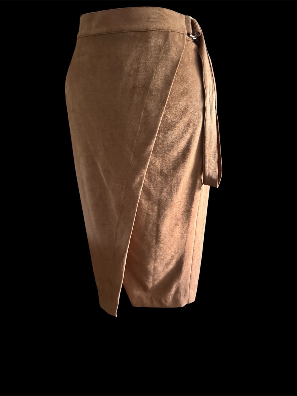 Faux Suede Wrap Pencil Skirt - Luggage Tan